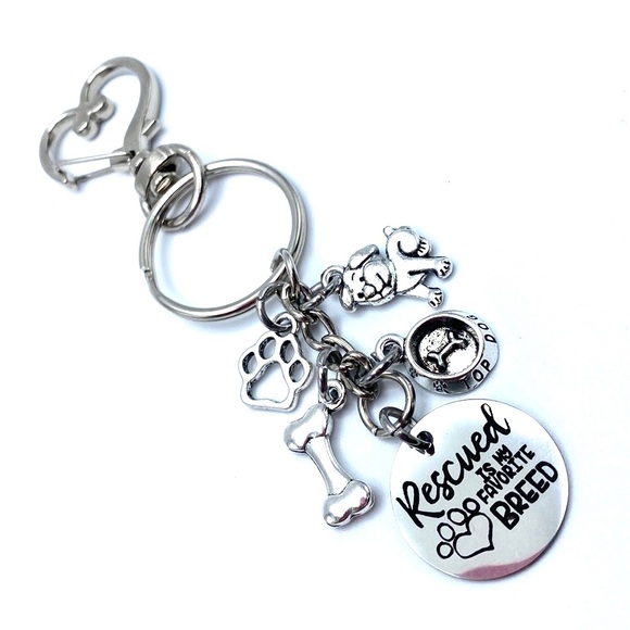 Rescued Is My Favorite Breed Keychain Purse Charm Dog Rescue - Picture 2 of 3